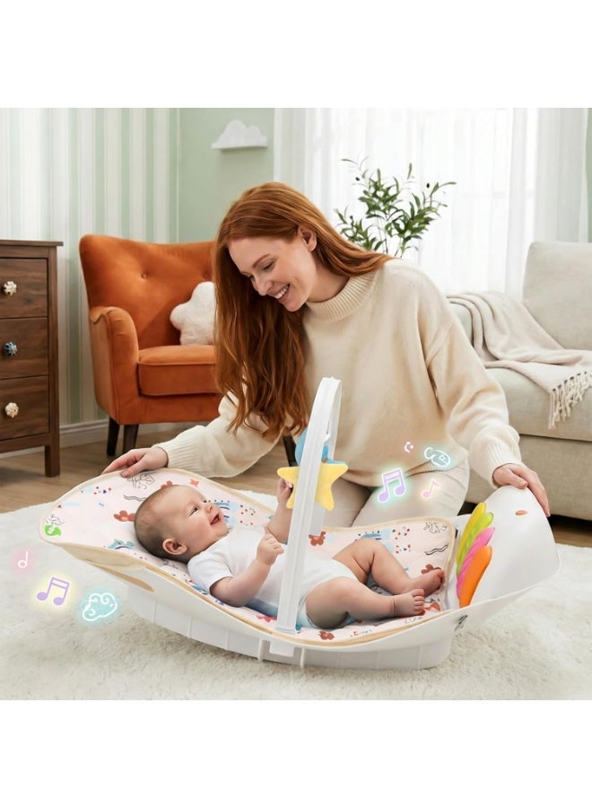 BAYBEE 4 in 1 Baby Play Gym & Rocker for Babies | Portable Baby Playgym for New Born with Rocking Function, Mosquito net, Lights, Music & Toys | Indoor Activity Baby Rocker for 0 to 24 Months Boys Girls Beige - Image 2