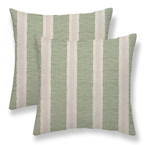 Sunshineyan Sage Green Polka Dot Pillow Covers 18 x 18 Inch Set of 2 Boho Striped Decorative Outdoor Throw Pillow Covers Linen Modern Geometry Cushion Cases for Home Sofa Couch Living Room Decor - Image 1