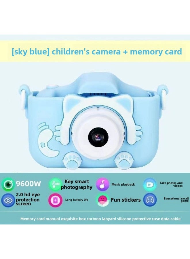 Generic [1257 People Praise] Children's Camera HD Photographable Video Campus Multifunctional Intelligence Development Charging-Body Color:Gift Box [innocent Blue] + Memory Card + Protective Case  - Image 1