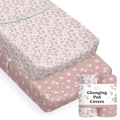 Sorrel + Fern Baby Changing Pad Cover 2-Pack for Girls (Antique Rose) - Premium Fitted Sheets Baby Diaper Changing Table Cover - Buttery Soft Cotton Blend - Image 1