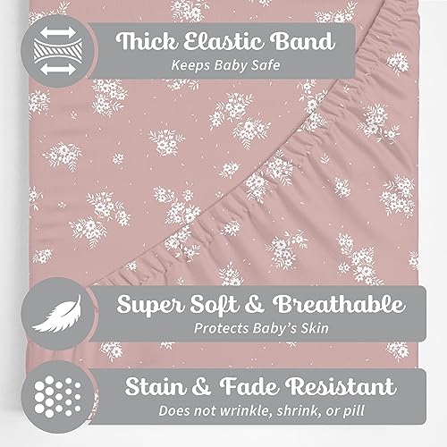 Sorrel + Fern Baby Changing Pad Cover 2-Pack for Girls (Antique Rose) - Premium Fitted Sheets Baby Diaper Changing Table Cover - Buttery Soft Cotton Blend - Image 2