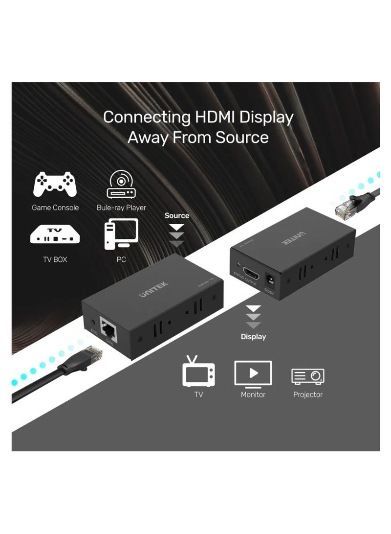 UNITEK محول HDMI من UNITEK عبر الإيثرنت 60 متر - نقل 4K واضح كريستالي للاستخدام المنزلي والمكتبي - Image 3