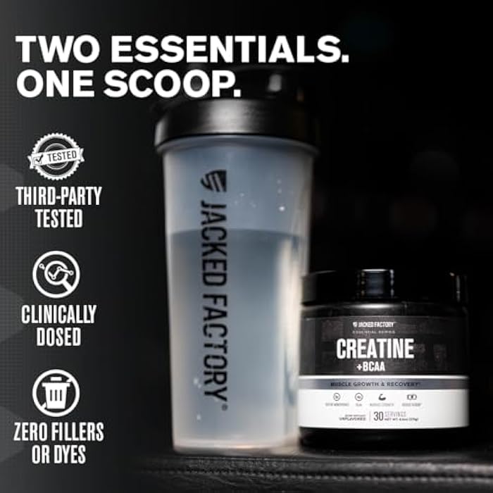 Jacked Factory Creatine + BCAAs - Creatine Monohydrate + BCAA Powder for Increased Post-Workout Recovery, Performance, Lean Muscle Growth, & Reduced Fatigue - 30 Servings, Blue Raspberry - Image 2