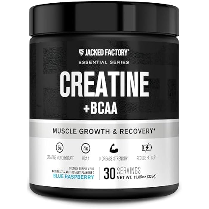 Jacked Factory Creatine + BCAAs - Creatine Monohydrate + BCAA Powder for Increased Post-Workout Recovery, Performance, Lean Muscle Growth, & Reduced Fatigue - 30 Servings, Blue Raspberry - Image 1