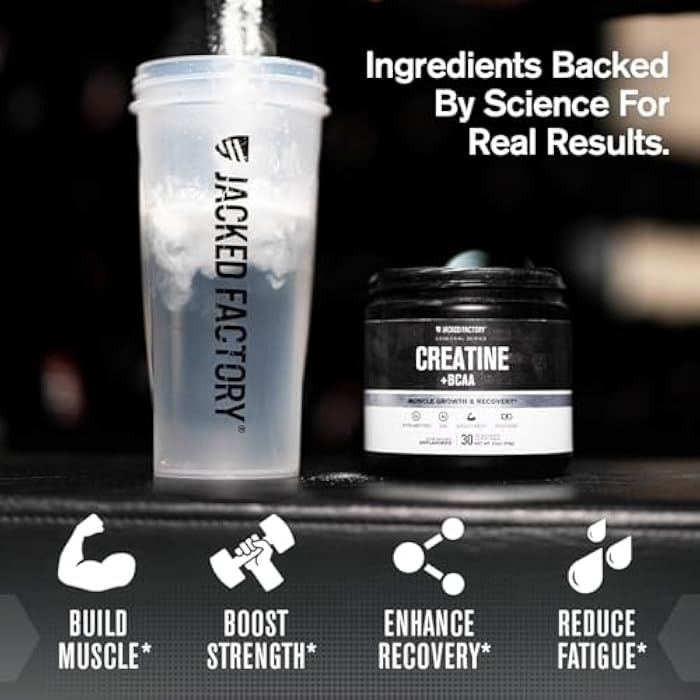 Jacked Factory Creatine + BCAAs - Creatine Monohydrate + BCAA Powder for Increased Post-Workout Recovery, Performance, Lean Muscle Growth, & Reduced Fatigue - 30 Servings, Blue Raspberry - Image 4