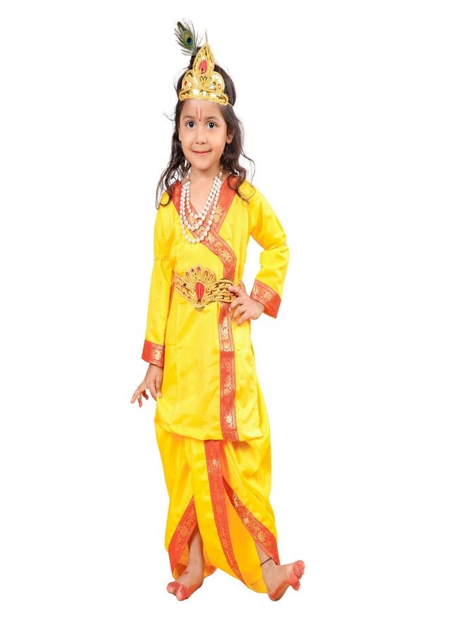 DESI ANDAAZ مجموعة فستان DESI ANDAAZ Krishna للأولاد (Dhoti، Kurta، Mukut، Morpankh، Bansuri، Kamarband، Bajuband) زي Little Krishna Ji Kanha Janmasthmi للأطفال - Image 3