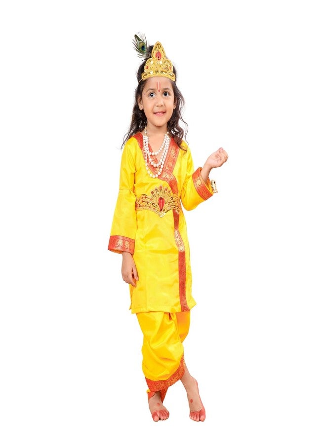 DESI ANDAAZ مجموعة فستان DESI ANDAAZ Krishna للأولاد (Dhoti، Kurta، Mukut، Morpankh، Bansuri، Kamarband، Bajuband) زي Little Krishna Ji Kanha Janmasthmi للأطفال - Image 5