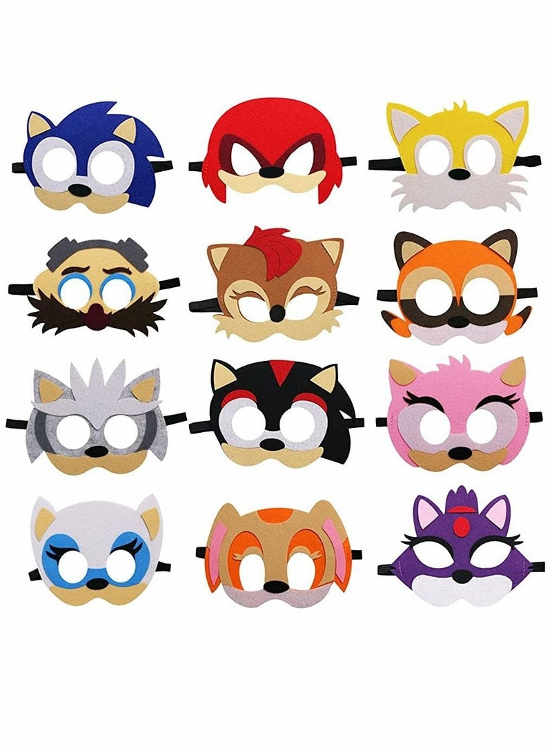 Captaintech Sonic Felt Masks Party Favors for Kid - Hedgehog Themed Party Supplies Birthday Cosplay Mask Photo Booth Prop Cartoon Character Cosplay Birthday Gift for Children Boys Girls 12 Packs - Image 1
