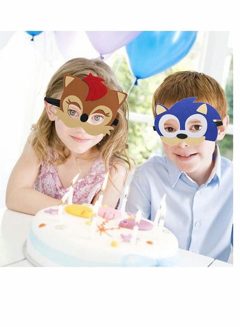 Captaintech Sonic Felt Masks Party Favors for Kid - Hedgehog Themed Party Supplies Birthday Cosplay Mask Photo Booth Prop Cartoon Character Cosplay Birthday Gift for Children Boys Girls 12 Packs - Image 3