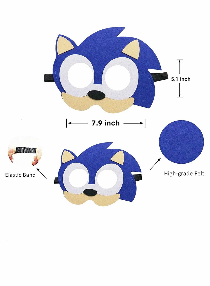 Captaintech Sonic Felt Masks Party Favors for Kid - Hedgehog Themed Party Supplies Birthday Cosplay Mask Photo Booth Prop Cartoon Character Cosplay Birthday Gift for Children Boys Girls 12 Packs - Image 2