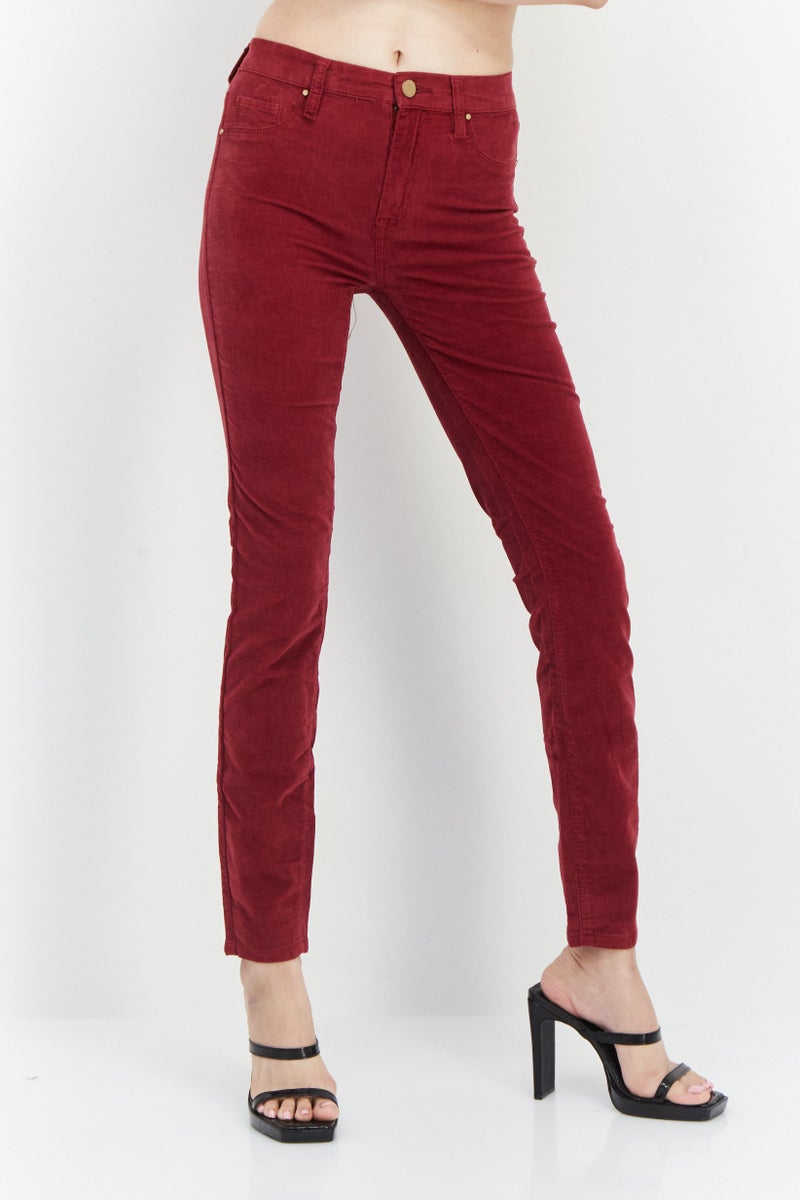 Blank NYC Women Skinny Fit High Waist Ribbed Stretchable Denim Jeans, Red - Image 1