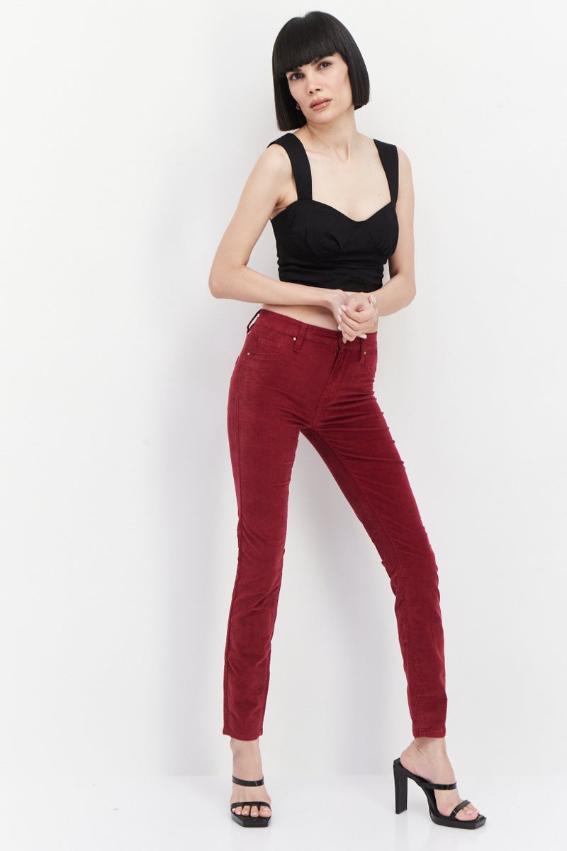 Blank NYC Women Skinny Fit High Waist Ribbed Stretchable Denim Jeans, Red - Image 4