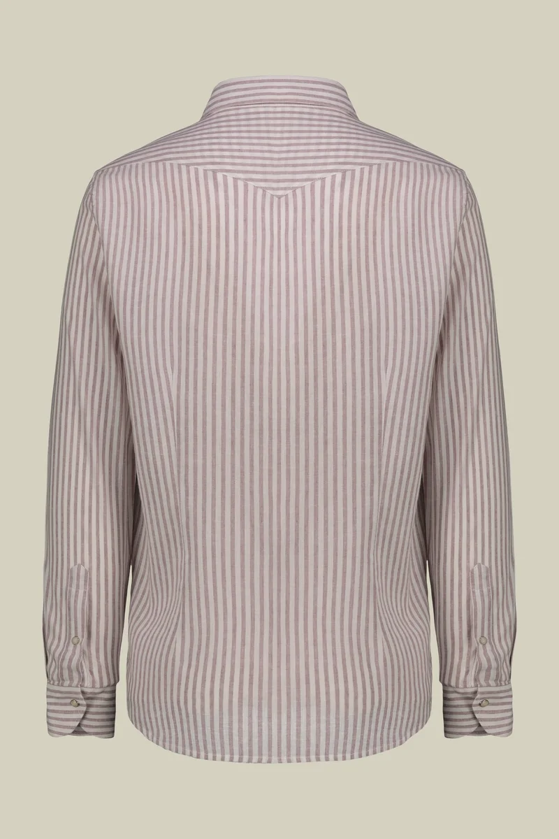Doppelganger Multicolour Men's casual shirt with French collar in striped washed linen and cotton fabric - White/Wine for Men | Best Price UAE