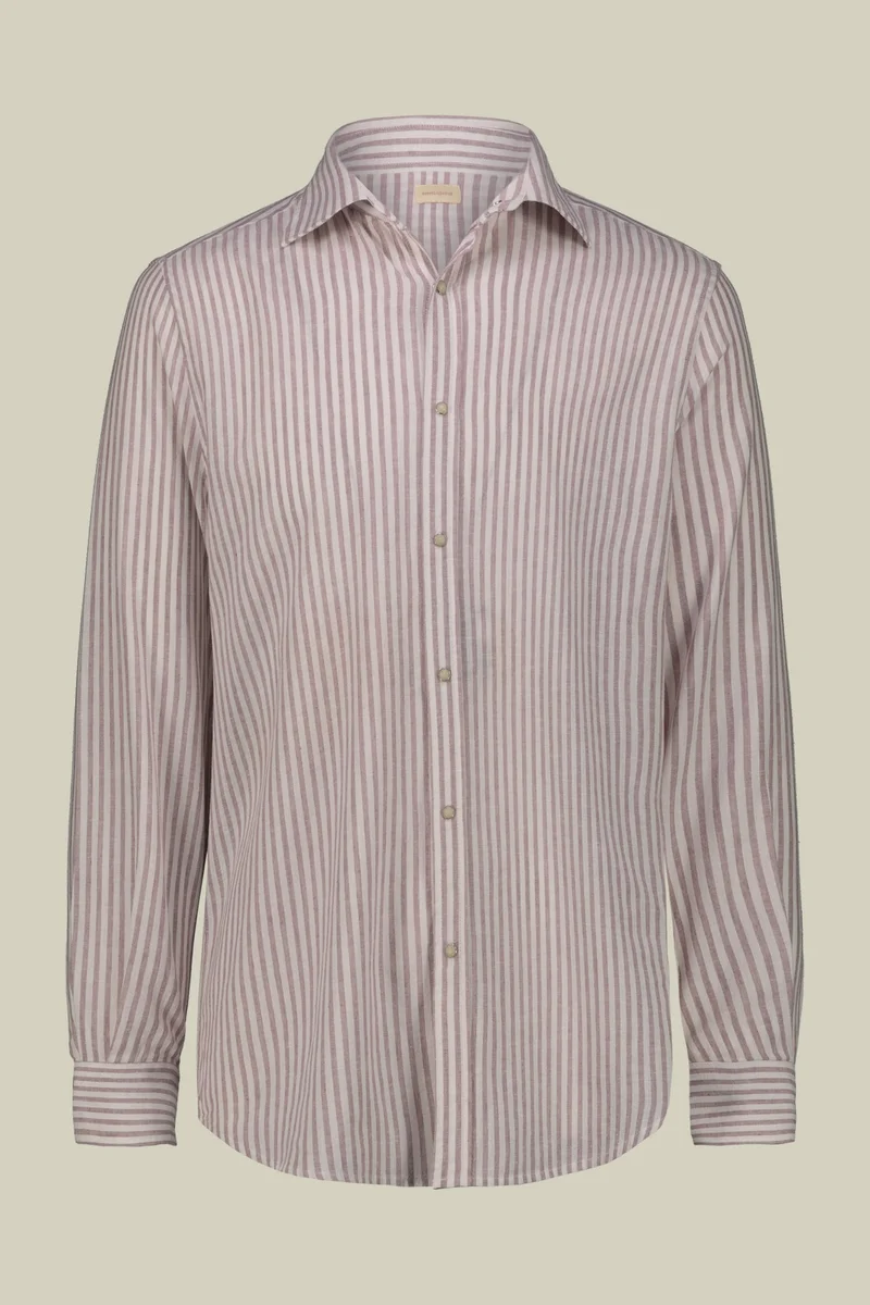 Doppelganger Multicolour Men's casual shirt with French collar in striped washed linen and cotton fabric - White/Wine for Men | Best Price UAE