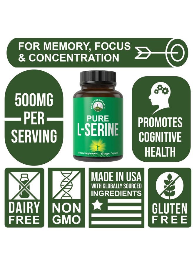 Peak Performance L-Serine Capsules 500mg Best Brain and Nootropic Amino Acids for Production of L-Cystine, L-Tryptophan and Serotonin. USA Grade L Serine Pills. Non-GMO Supplement (60 Servings) - Image 3