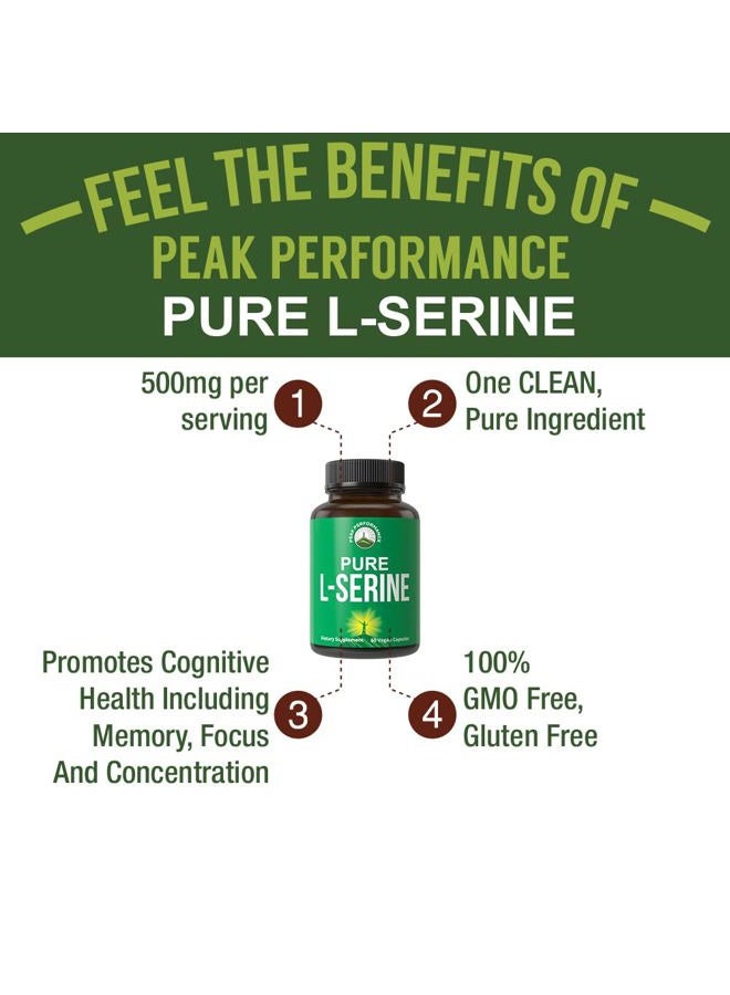 Peak Performance L-Serine Capsules 500mg Best Brain and Nootropic Amino Acids for Production of L-Cystine, L-Tryptophan and Serotonin. USA Grade L Serine Pills. Non-GMO Supplement (60 Servings) - Image 2