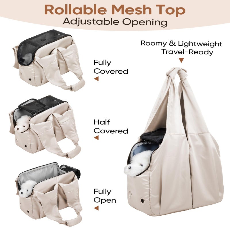 Gisaryc Dog Purse Carrier for Small Dogs, Cats, and Puppies â€“ Soft-Sided Travel Pet Tote Bag with 4 Large Pockets, Foldable, Lightweight, Fits Pets up to 15 lbs, for Travel, Outings (Beige) - Image 4