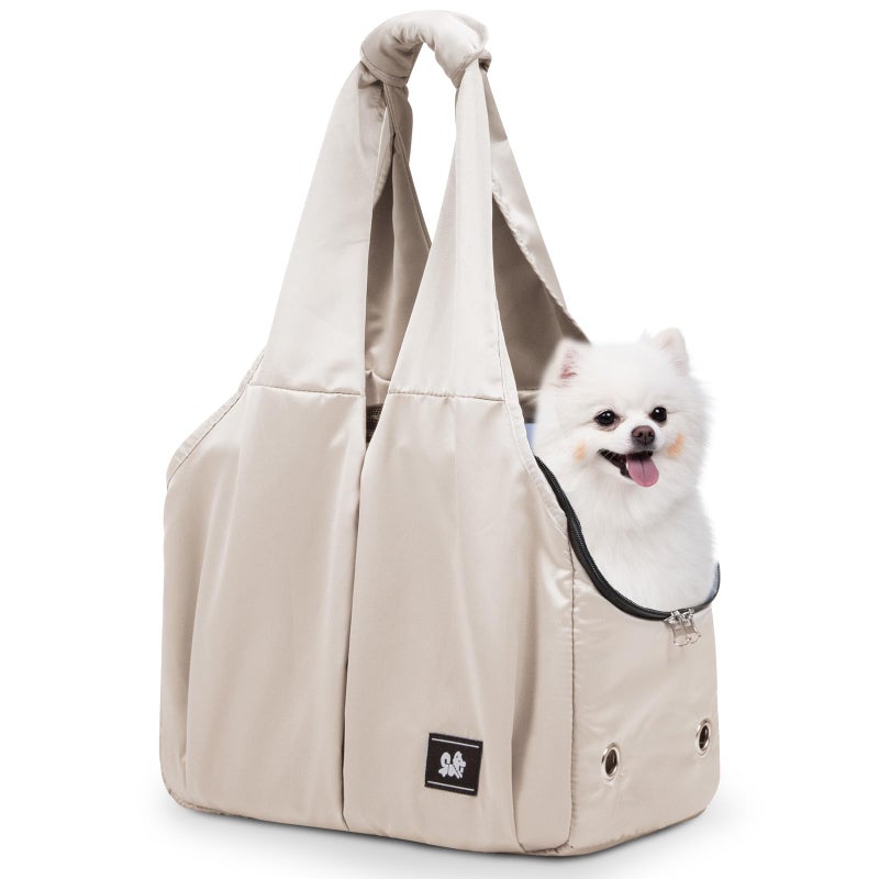 Gisaryc Dog Purse Carrier for Small Dogs, Cats, and Puppies â€“ Soft-Sided Travel Pet Tote Bag with 4 Large Pockets, Foldable, Lightweight, Fits Pets up to 15 lbs, for Travel, Outings (Beige) - Image 1