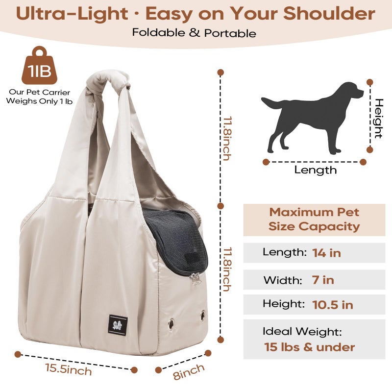 Gisaryc Dog Purse Carrier for Small Dogs, Cats, and Puppies â€“ Soft-Sided Travel Pet Tote Bag with 4 Large Pockets, Foldable, Lightweight, Fits Pets up to 15 lbs, for Travel, Outings (Beige) - Image 2