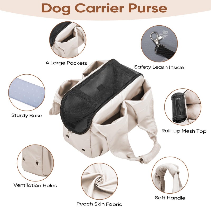 Gisaryc Dog Purse Carrier for Small Dogs, Cats, and Puppies â€“ Soft-Sided Travel Pet Tote Bag with 4 Large Pockets, Foldable, Lightweight, Fits Pets up to 15 lbs, for Travel, Outings (Beige) - Image 3
