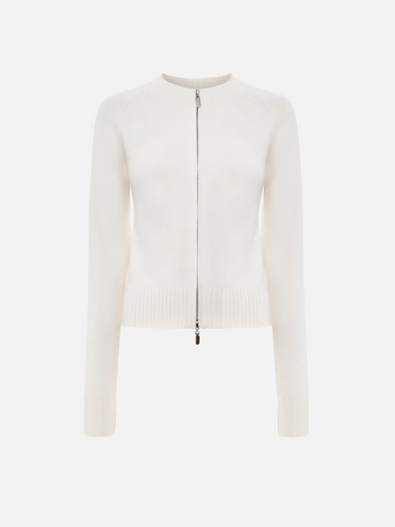 ليتشي كارديجان محبوك بتفاصيل مضلعة وسحاب معدني