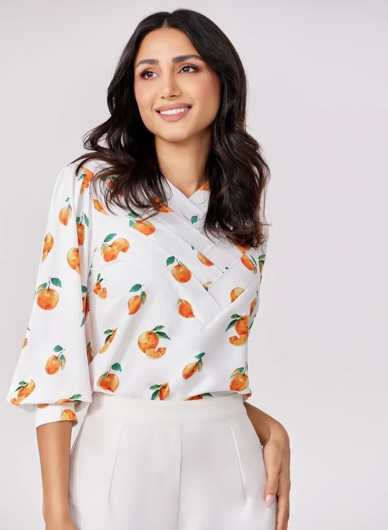 Zigzag Orange Printed Chiffon Top