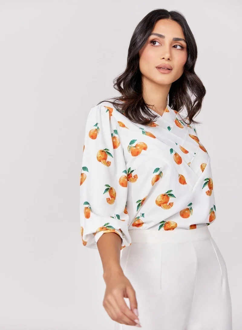 Zigzag Orange Printed Chiffon Top