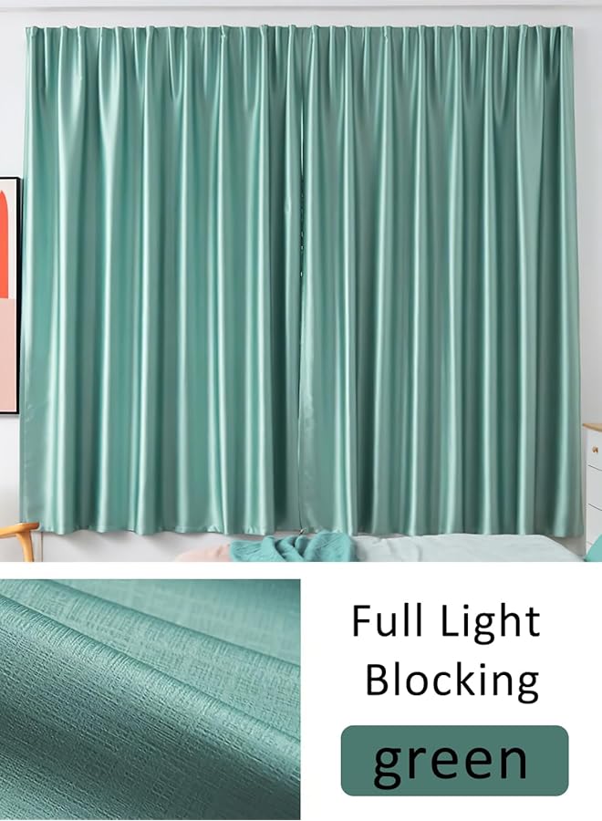 إيروريكس ستائر تعتيم عالية الجودة بدون قضبان وستائر معزولة حرارياً لغرفة النوم وغرفة المعيشة، لوحة واحدة، أخضر، عرض 150 × ارتفاع 200 سم - Image 2