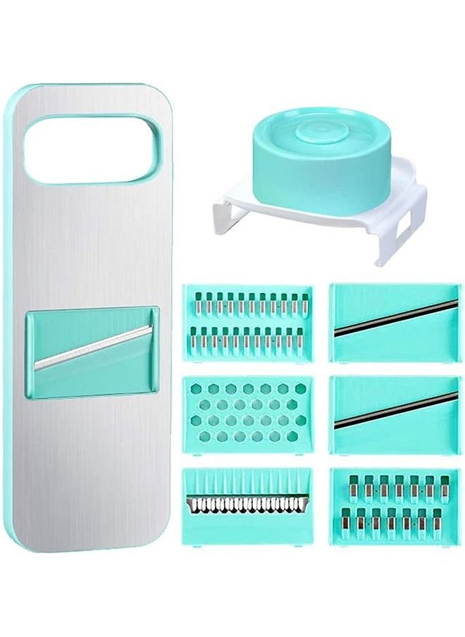 Arabest Vegetable Chopper, Vegetable Cutter Food Slicer Dicer, 6 Interchangeable Blades Set Veggie Slicer Manual Slicer Kitchen for Garlic, Cabbage, Potato, Carrot, Tomato, Fruit, Salad Blue  - Image 1