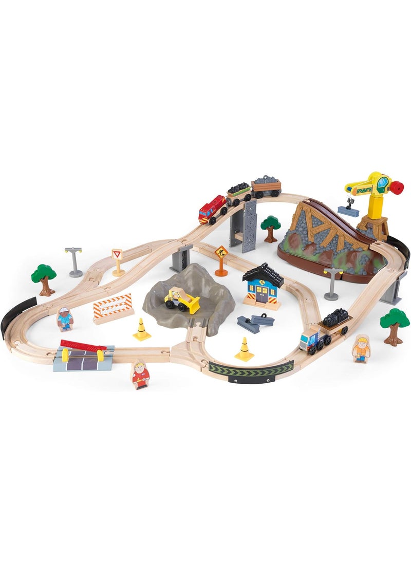 KidKraft KidKraft Bucket Top Construction Wooden Train Set with Bulldozer Working Crane Tracks Storage and 61 Play Pieces Gift for Ages 3  - Image 1