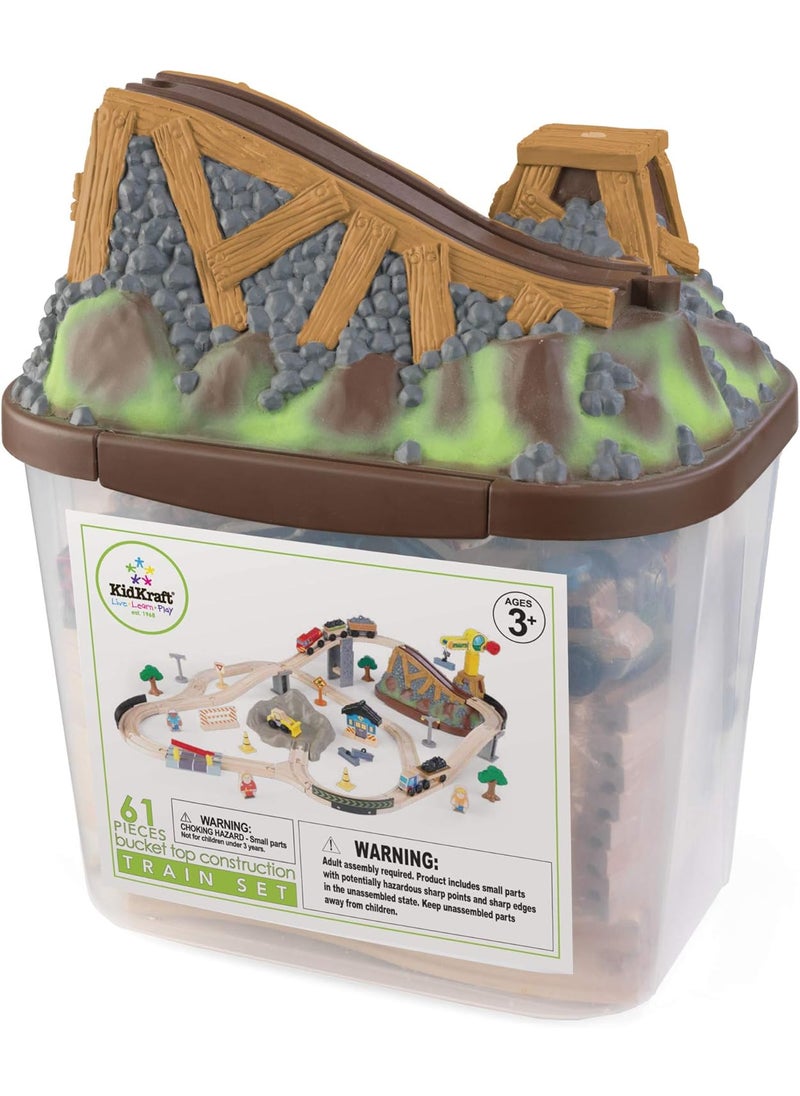 KidKraft KidKraft Bucket Top Construction Wooden Train Set with Bulldozer Working Crane Tracks Storage and 61 Play Pieces Gift for Ages 3  - Image 4