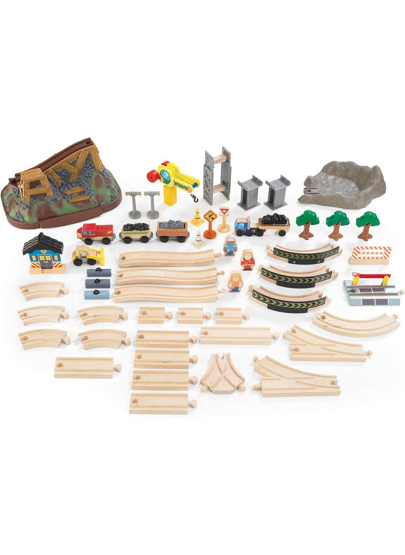 KidKraft KidKraft Bucket Top Construction Wooden Train Set with Bulldozer Working Crane Tracks Storage and 61 Play Pieces Gift for Ages 3  - Image 5