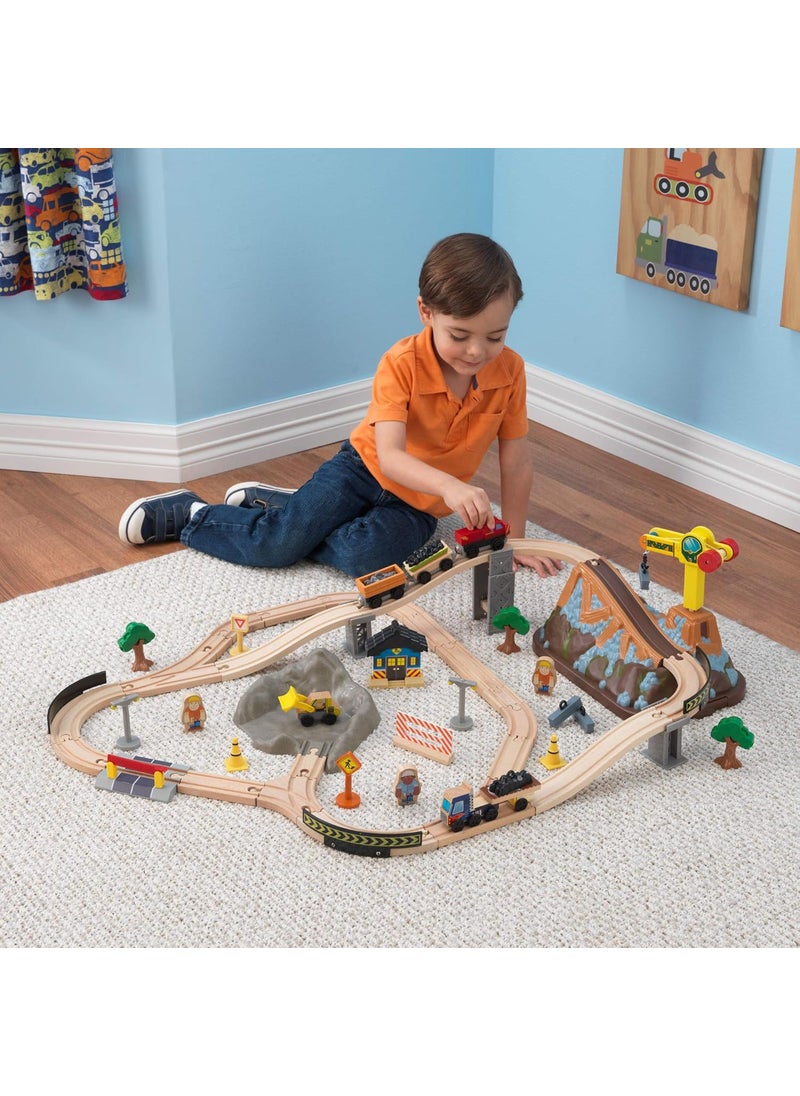 KidKraft KidKraft Bucket Top Construction Wooden Train Set with Bulldozer Working Crane Tracks Storage and 61 Play Pieces Gift for Ages 3  - Image 2