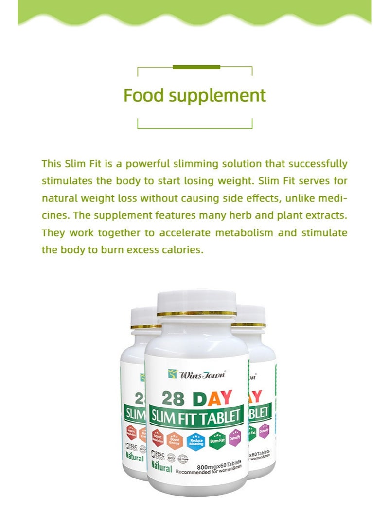 Wins Town 28 Day Slim Fit Tablet Fat Burner Energy Pill 800mg*60 Tablets  - Image 3