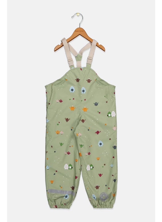 Toddlers Boy Pull On Allover Printed With Suspender Thermal Pants, Green