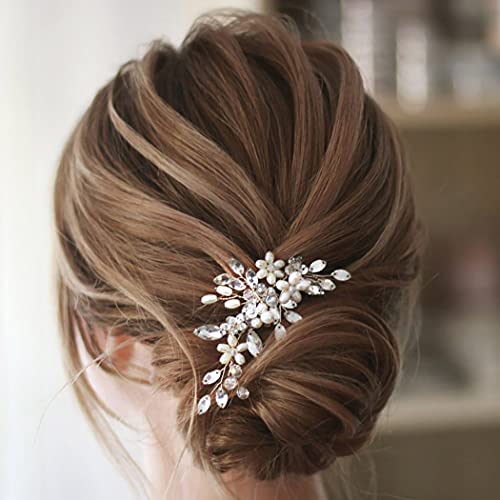 Earent Bridal Hair Accessories Silver Pearl Hair Pieces Flower Hair piece for Women - Image 1