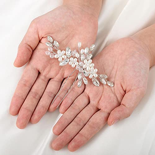 Earent Bridal Hair Accessories Silver Pearl Hair Pieces Flower Hair piece for Women - Image 4
