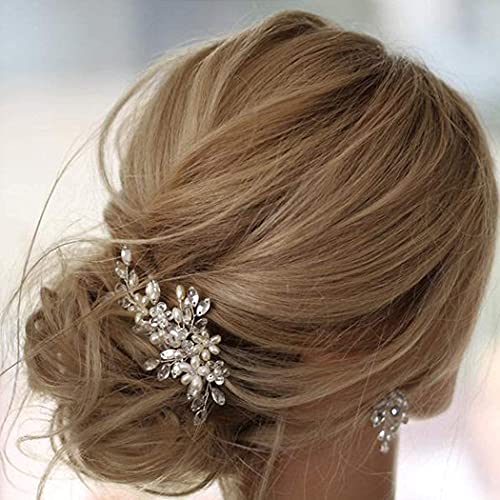 Earent Bridal Hair Accessories Silver Pearl Hair Pieces Flower Hair piece for Women - Image 3