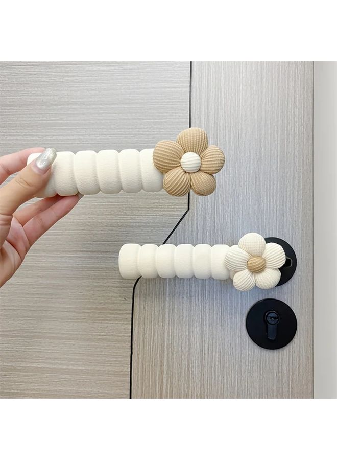 Coffee Door Stopper Set 2pcs Cushioned Handle Covers Prevent Wall Marks Floral Design - Image 1