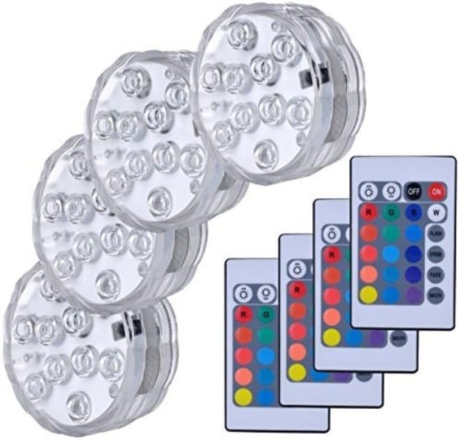 4 حزم أضواء LED غاطسة مقاومة للماء بألوان RGB مع جهاز تحكم عن بُعد لحوض السباحة والبركة والنافورة والأكواريوم والمزهرية وحوض السمك والجاكوزي والحفلات والديكورات الموسمية - Image 1