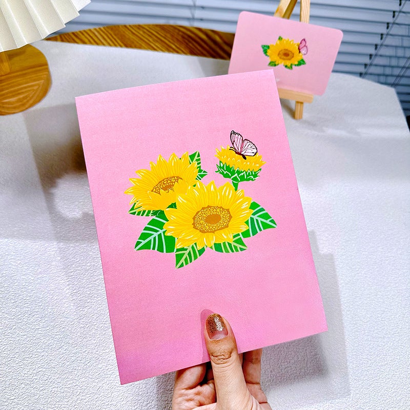 Christmas Greeting Card Ins Style Butterfly Dance Sunflower High-End 3D New Style Chinese Valentine'S Day Pop-Up Card Creative Handmade - Image 5