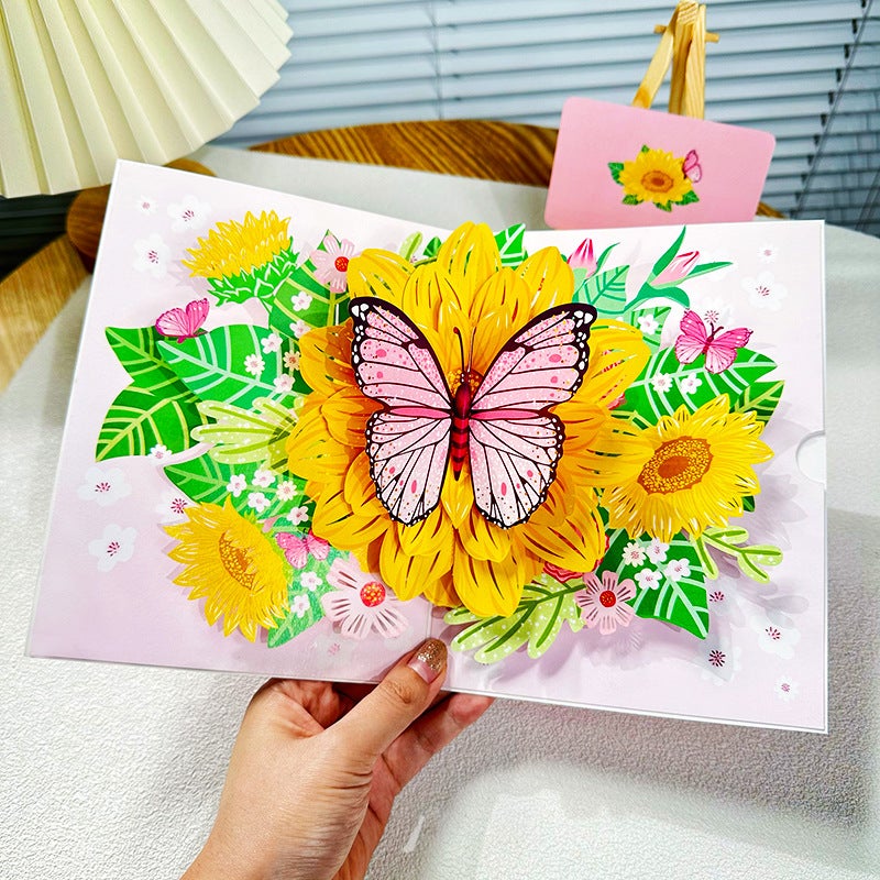 Christmas Greeting Card Ins Style Butterfly Dance Sunflower High-End 3D New Style Chinese Valentine'S Day Pop-Up Card Creative Handmade - Image 2