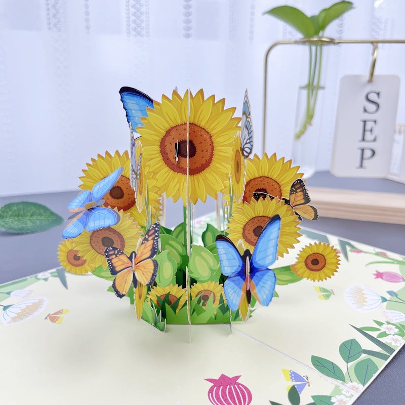 Christmas Greeting Card Ins Style Butterfly Dance Sunflower High-End 3D New Style Chinese Valentine'S Day Pop-Up Card Creative Handmade - Image 1