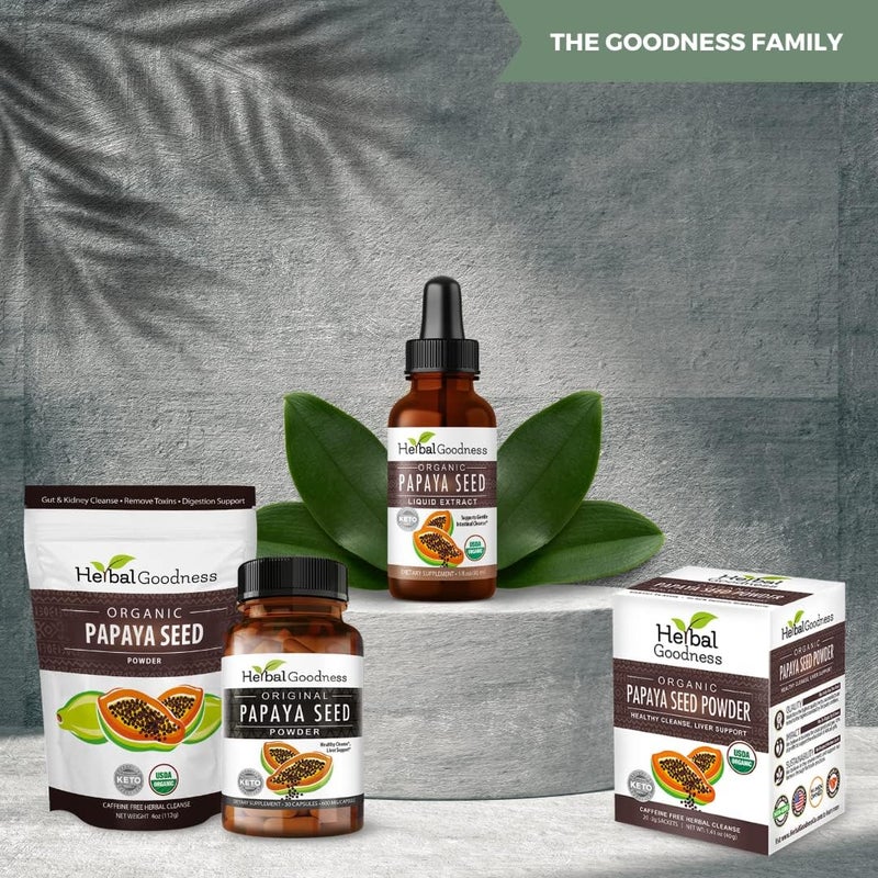Herbal Goodness مسحوق بذور البابايا العضوي إنزيم هضمي دعم صحة الأمعاء تطهير طبيعي تنظيف القولون مع الباباين 4 أونصات غير معدلة وراثيًا 1 عبوة - Image 5