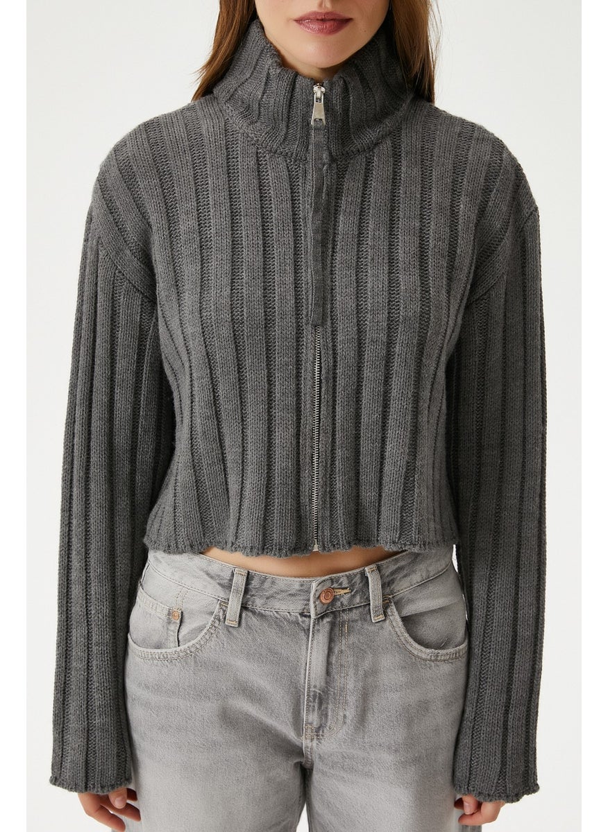 Ritnice - Women's Clean Zippered Anthracite Knitwear Cardigan - Image 1