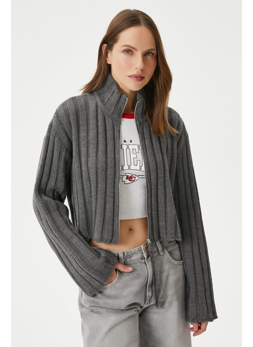 Ritnice - Women's Clean Zippered Anthracite Knitwear Cardigan - Image 1