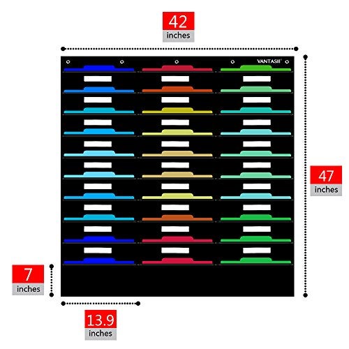 Vantasii Organization Center Pocket Chart, Wall File Organizer Folder with 30 File Pockets, 30 Dry-Erase Cards Plus 5 Over The Door Hooks and 8 Wall Hooks, 47 X 42 inch - Image 2