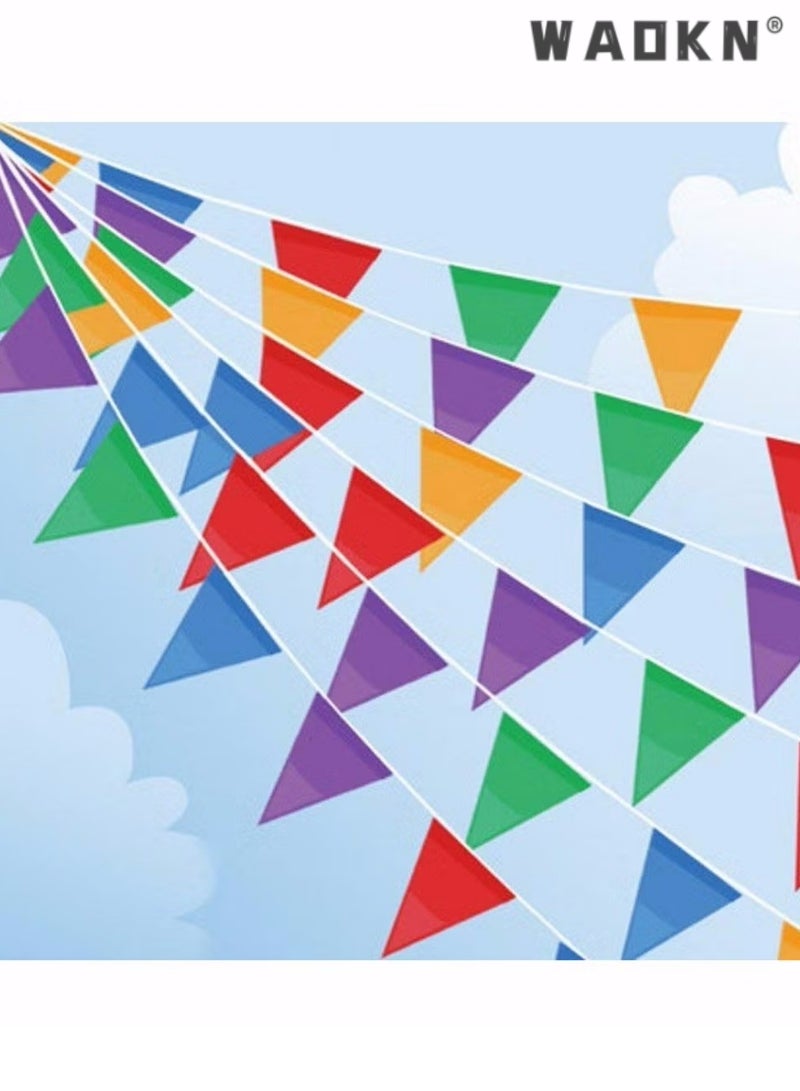 WAOKN 100M Bunting Banner, Multicolor Flag Banners with 150 pcs Triangle Flags, Nylon Fabric Bunting Banners for Birthday, Wedding, Outdoor, Indoor Activity, Party Decoration Home Decorations - Image 1