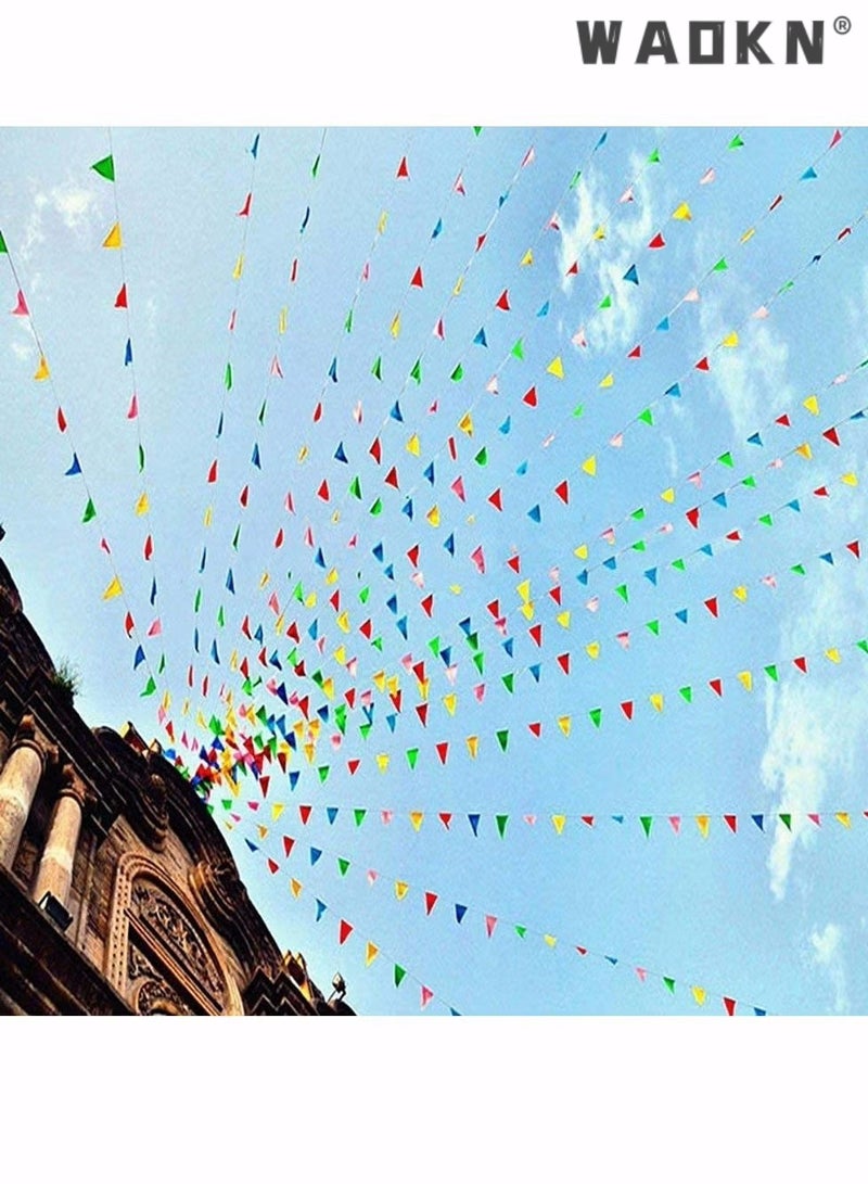 WAOKN 100M Bunting Banner, Multicolor Flag Banners with 150 pcs Triangle Flags, Nylon Fabric Bunting Banners for Birthday, Wedding, Outdoor, Indoor Activity, Party Decoration Home Decorations - Image 2