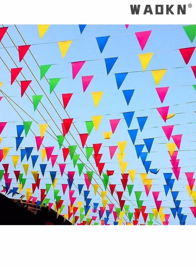 WAOKN 100M Bunting Banner, Multicolor Flag Banners with 150 pcs Triangle Flags, Nylon Fabric Bunting Banners for Birthday, Wedding, Outdoor, Indoor Activity, Party Decoration Home Decorations - Image 5